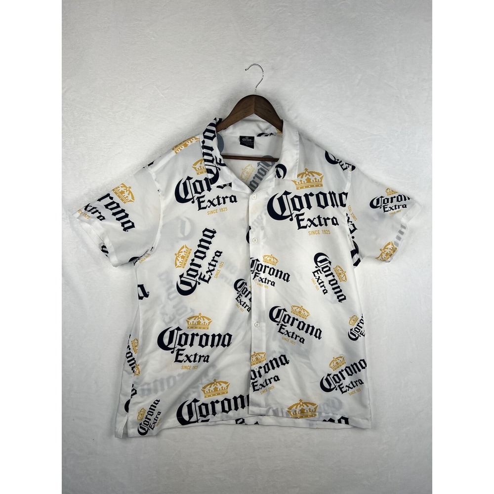 Size 2XL Mens Corona Extra Logo Button-Down Shirt Beer
